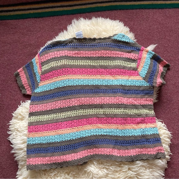 Vintage 90s crochet button front top open weave white stag - Picture 4 of 5